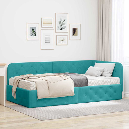 vidaXL Κρεβάτι Γωνίας Τιρκουάζ 100 x 200 cm Βελούδο