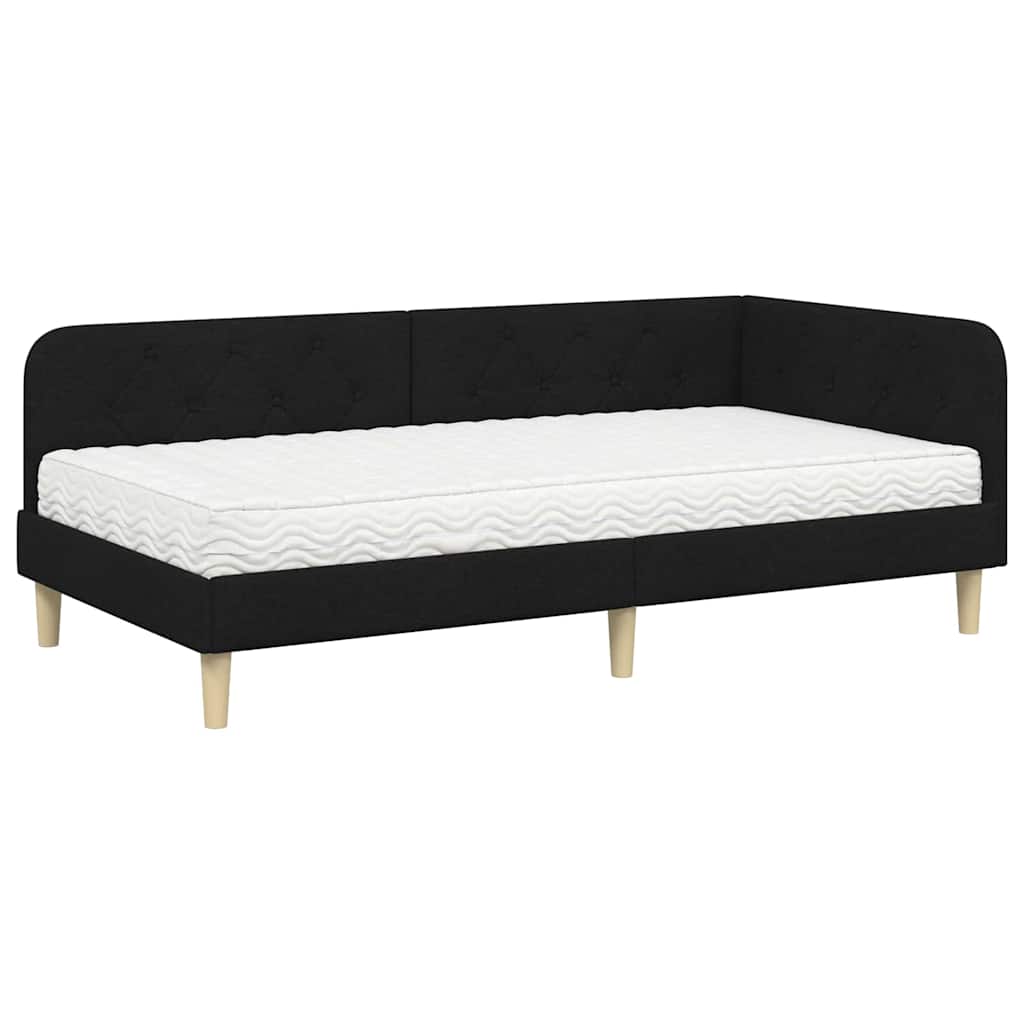 vidaXL Κρεβάτι Γωνίας Μαύρο 90 x 190 cm ύφασμα