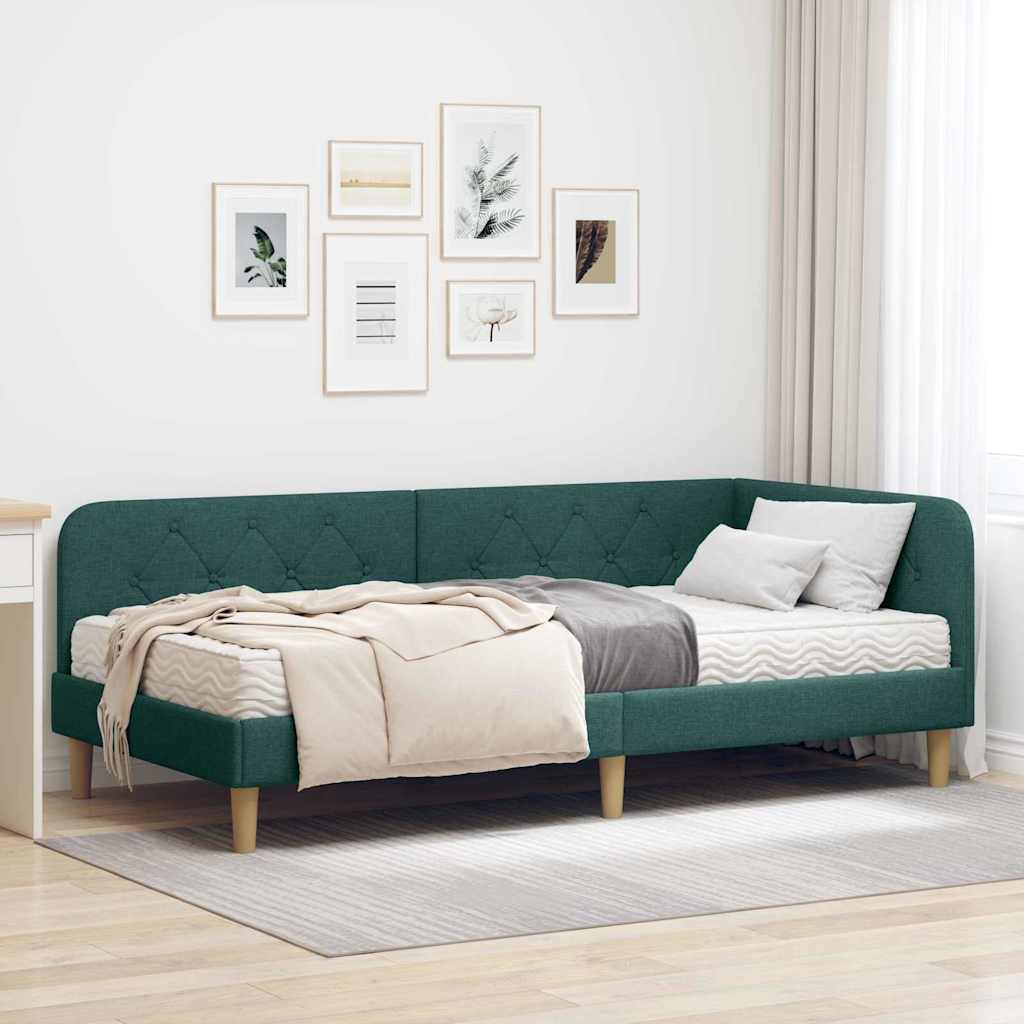 vidaXL Κρεβάτι Γωνίας Σκούρο Πράσινο 90 x 190 cm ύφασμα