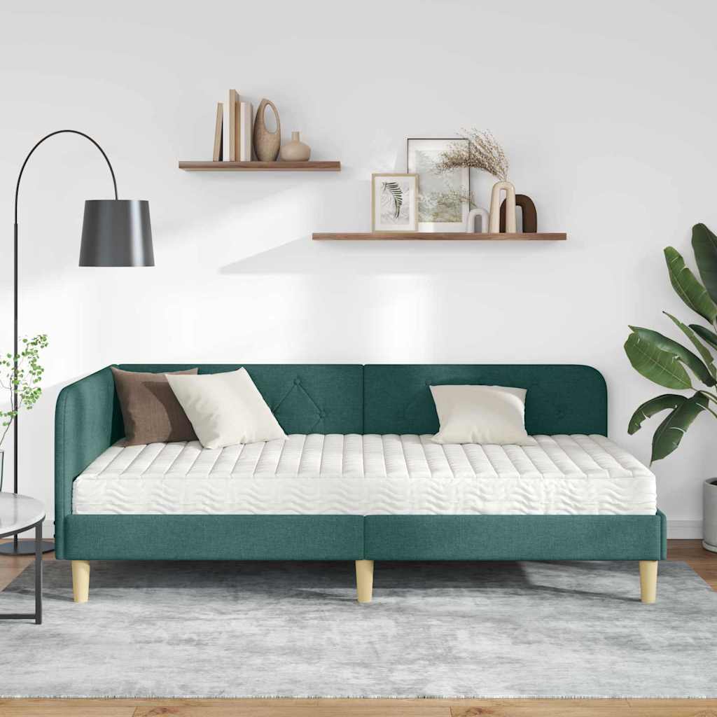 vidaXL Κρεβάτι Γωνίας Σκούρο Πράσινο 90 x 190 cm ύφασμα
