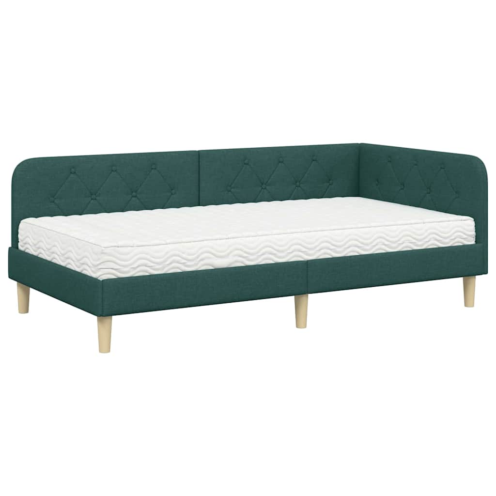 vidaXL Κρεβάτι Γωνίας Σκούρο Πράσινο 90 x 190 cm ύφασμα
