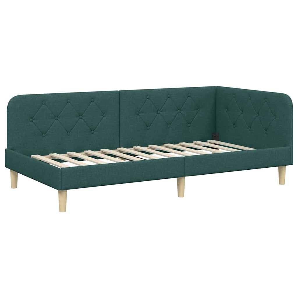 vidaXL Κρεβάτι Γωνίας Σκούρο Πράσινο 90 x 190 cm ύφασμα