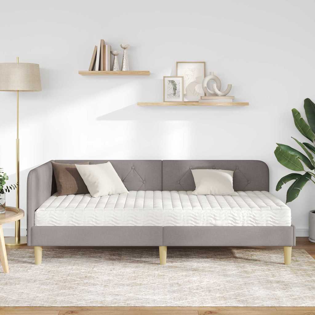 vidaXL Κρεβάτι Γωνίας με στρώμα με κεφαλάρι Taupe 90 x 190 cm ύφασμα