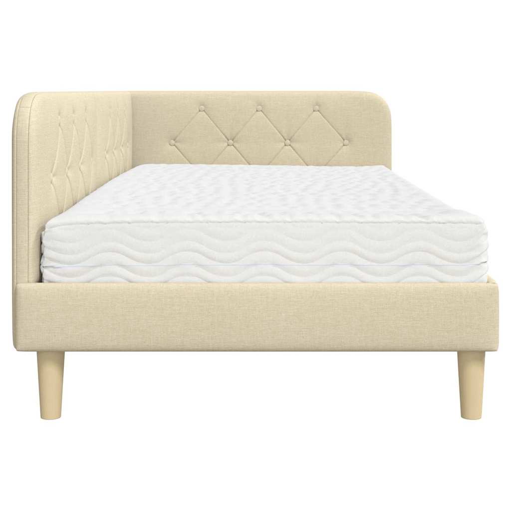 vidaXL Κρεβάτι Γωνίας με στρώμα με κεφαλάρι Κρεμ 90 x 190 cm ύφασμα