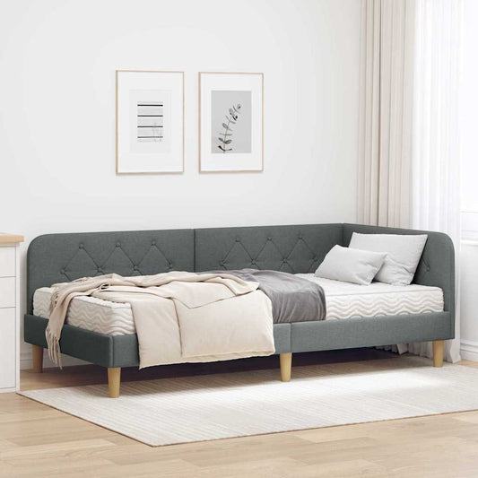vidaXL Κρεβάτι Γωνίας Σκούρο Γκρι 90 x 200 cm ύφασμα