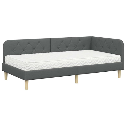 vidaXL Κρεβάτι Γωνίας Σκούρο Γκρι 90 x 200 cm ύφασμα