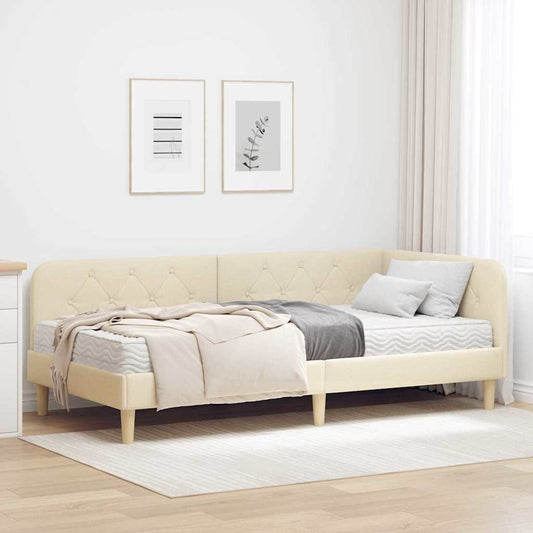 vidaXL Κρεβάτι Γωνίας Κρεμ 90 x 200 cm ύφασμα
