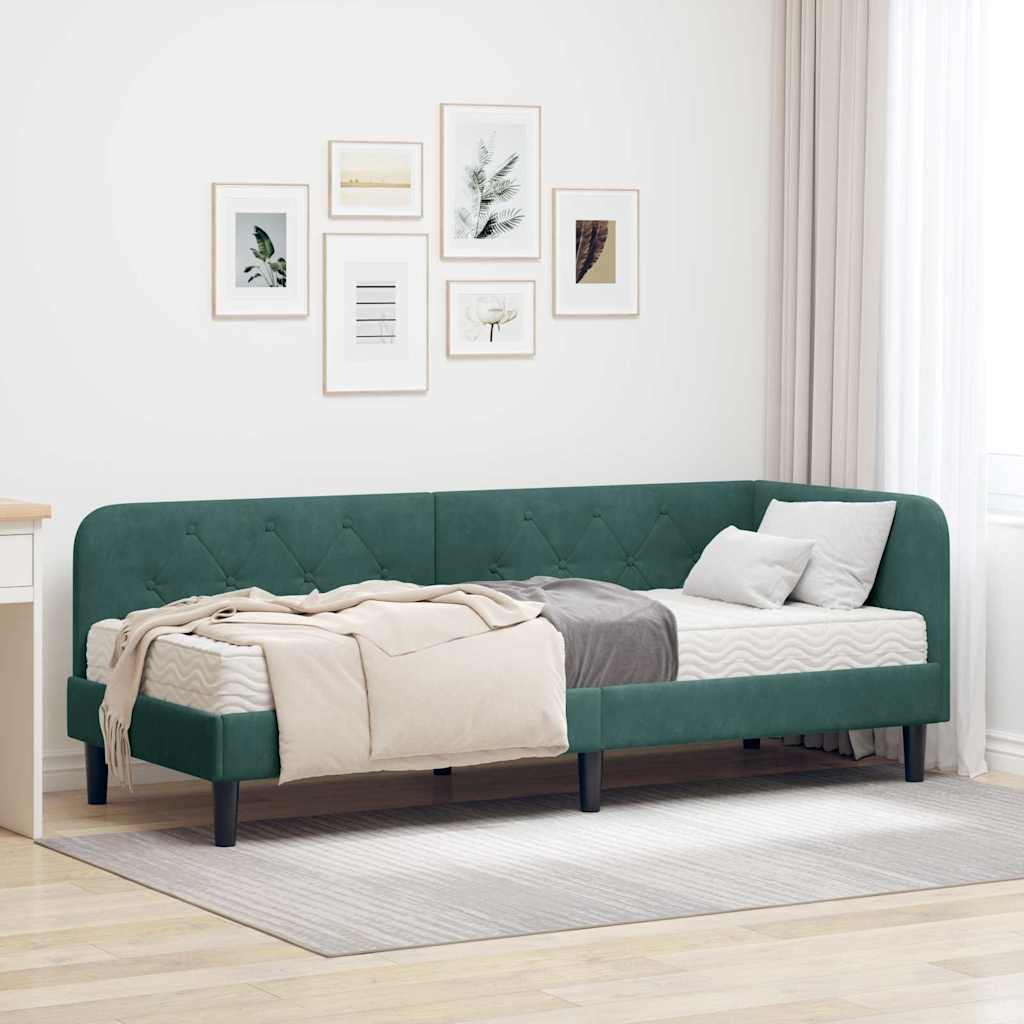 vidaXL Κρεβάτι Γωνίας Σκούρο Πράσινο 80 x 200 cm Βελούδο