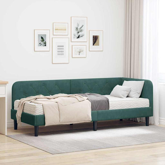 vidaXL Κρεβάτι Γωνίας Σκούρο Πράσινο 80 x 200 cm Βελούδο