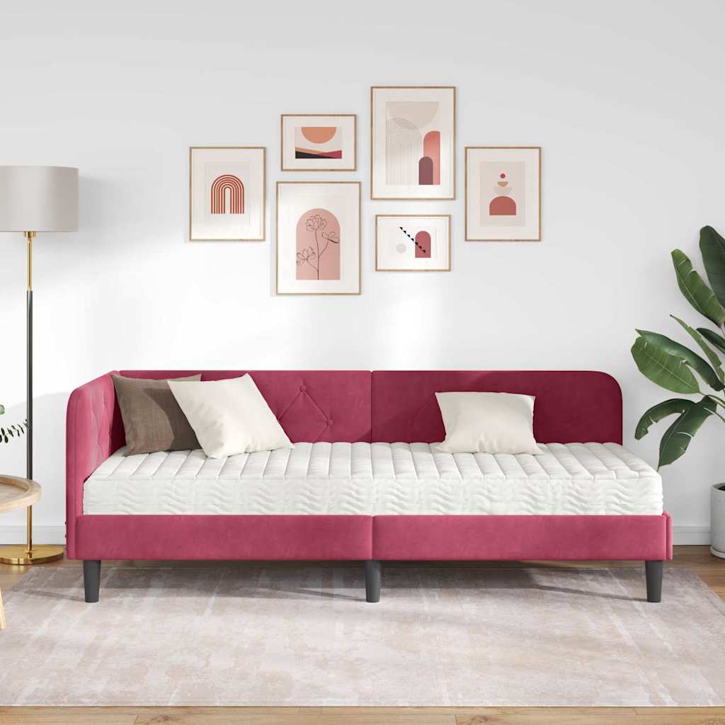 vidaXL Κρεβάτι Γωνίας Κόκκινο 80 x 200 cm Βελούδο