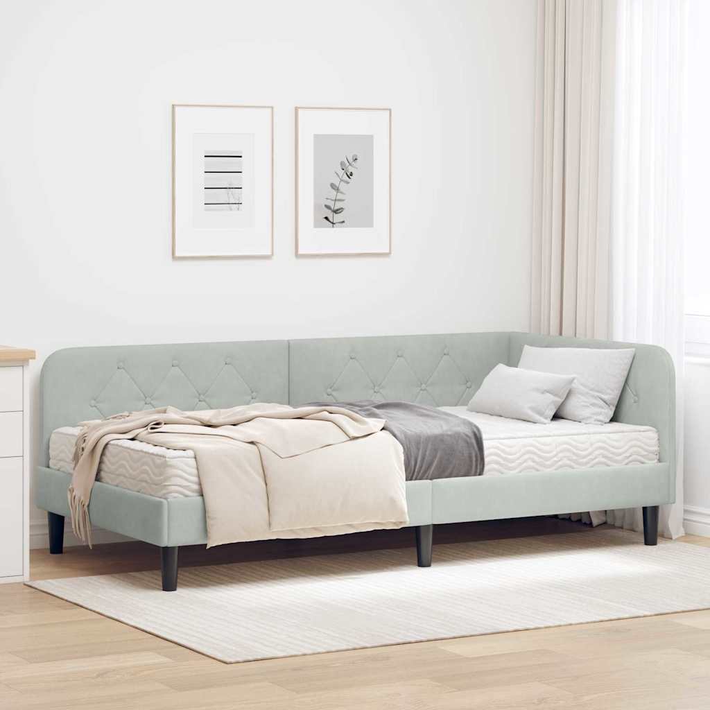 vidaXL Κρεβάτι Γωνίας Ανοιχτό γκρι 90 x 190 cm Βελούδο