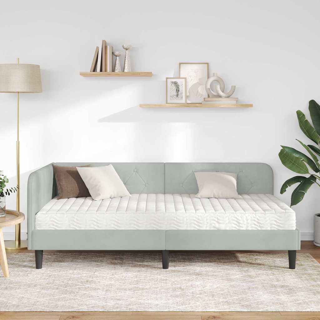 vidaXL Κρεβάτι Γωνίας Ανοιχτό γκρι 90 x 190 cm Βελούδο