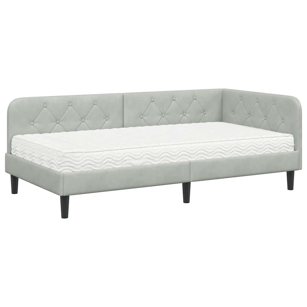 vidaXL Κρεβάτι Γωνίας Ανοιχτό γκρι 90 x 190 cm Βελούδο