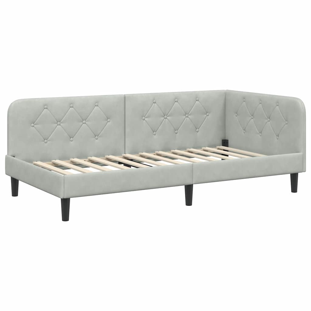 vidaXL Κρεβάτι Γωνίας Ανοιχτό γκρι 90 x 190 cm Βελούδο