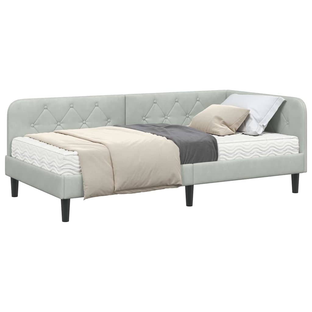 vidaXL Κρεβάτι Γωνίας Ανοιχτό γκρι 90 x 190 cm Βελούδο