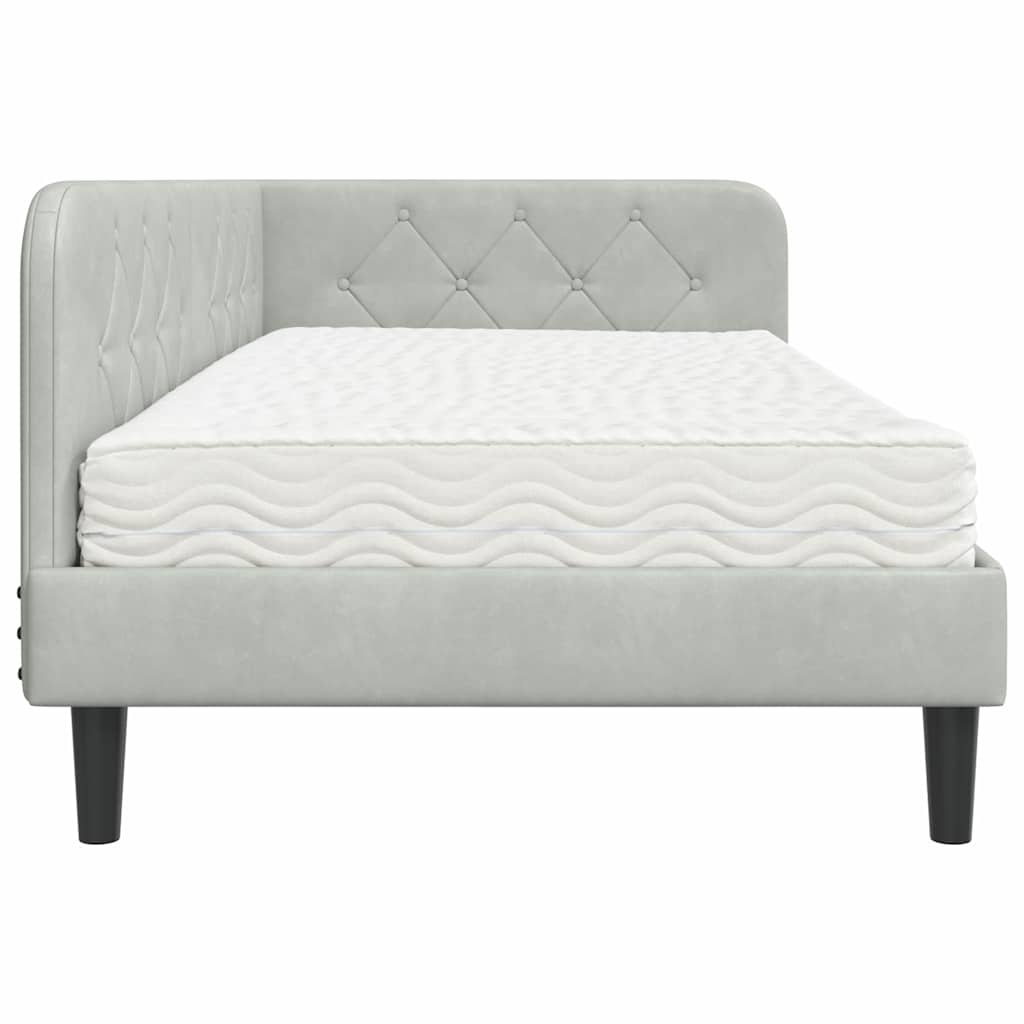 vidaXL Κρεβάτι Γωνίας Ανοιχτό γκρι 90 x 190 cm Βελούδο
