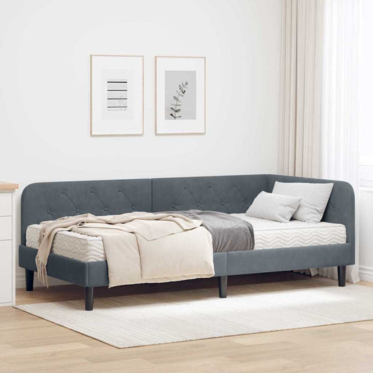 vidaXL Κρεβάτι Γωνίας Σκούρο Γκρι 90 x 190 cm Βελούδο