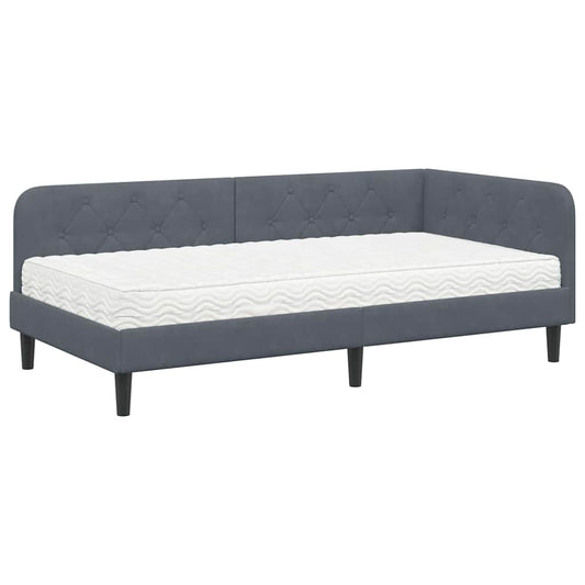 vidaXL Κρεβάτι Γωνίας Σκούρο Γκρι 90 x 190 cm Βελούδο