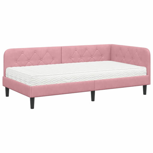 vidaXL Κρεβάτι Γωνίας Ροζ 90 x 190 cm Βελούδο