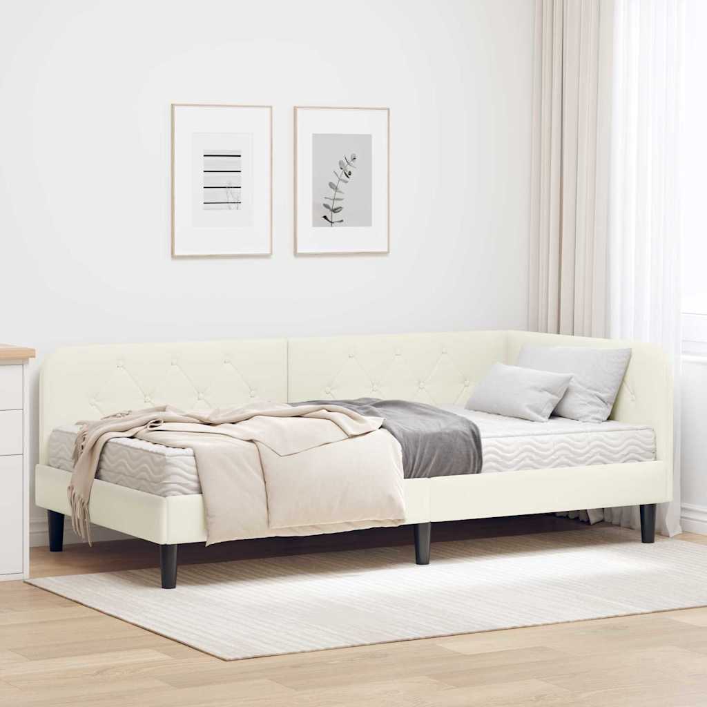 vidaXL Κρεβάτι Γωνίας Κρεμ 90 x 190 cm Βελούδο