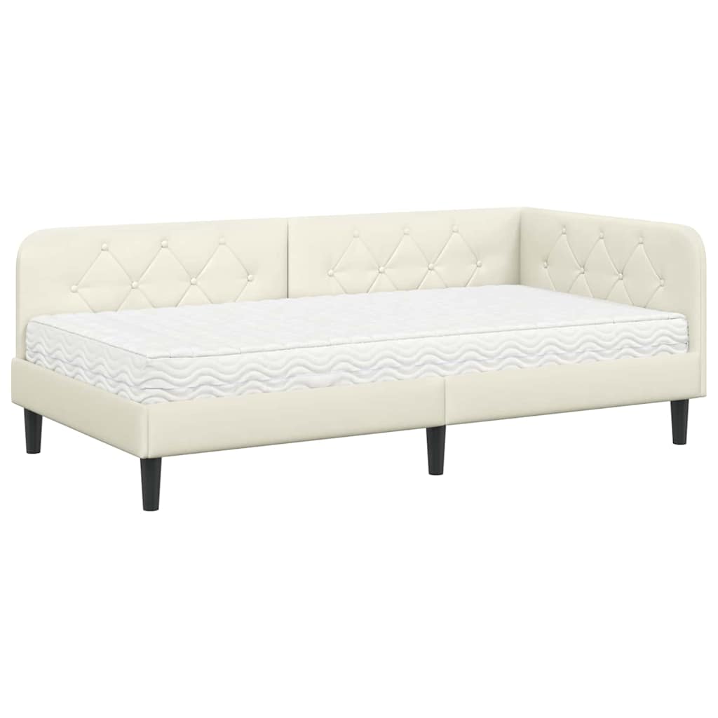 vidaXL Κρεβάτι Γωνίας Κρεμ 90 x 190 cm Βελούδο