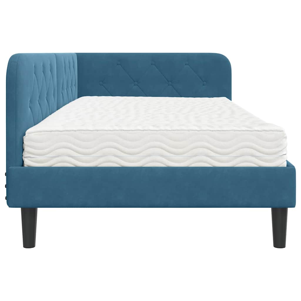 vidaXL Κρεβάτι Γωνίας με στρώμα με κεφαλάρι Μπλε 90 x 200 cm Βελούδο