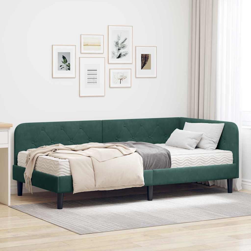 vidaXL Κρεβάτι Γωνίας Σκούρο Πράσινο 90 x 200 cm Βελούδο