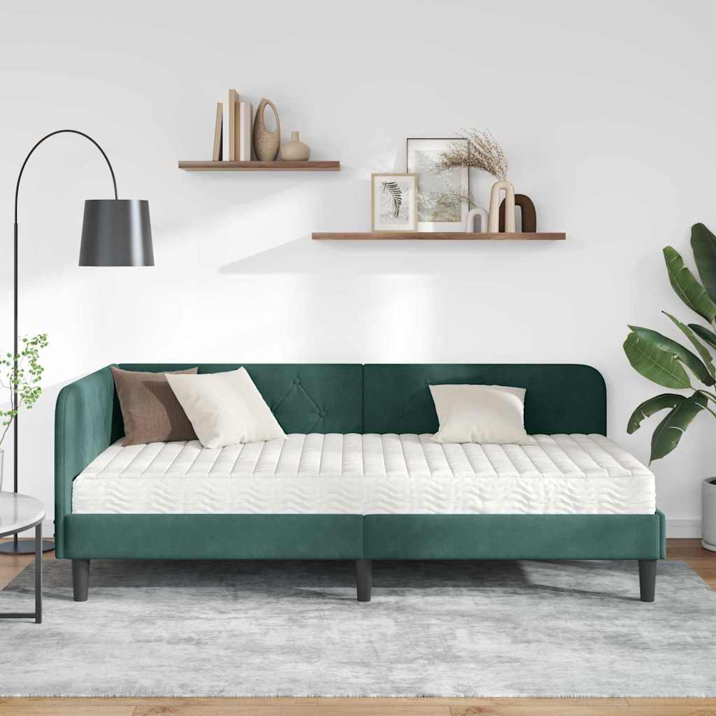 vidaXL Κρεβάτι Γωνίας Σκούρο Πράσινο 90 x 200 cm Βελούδο