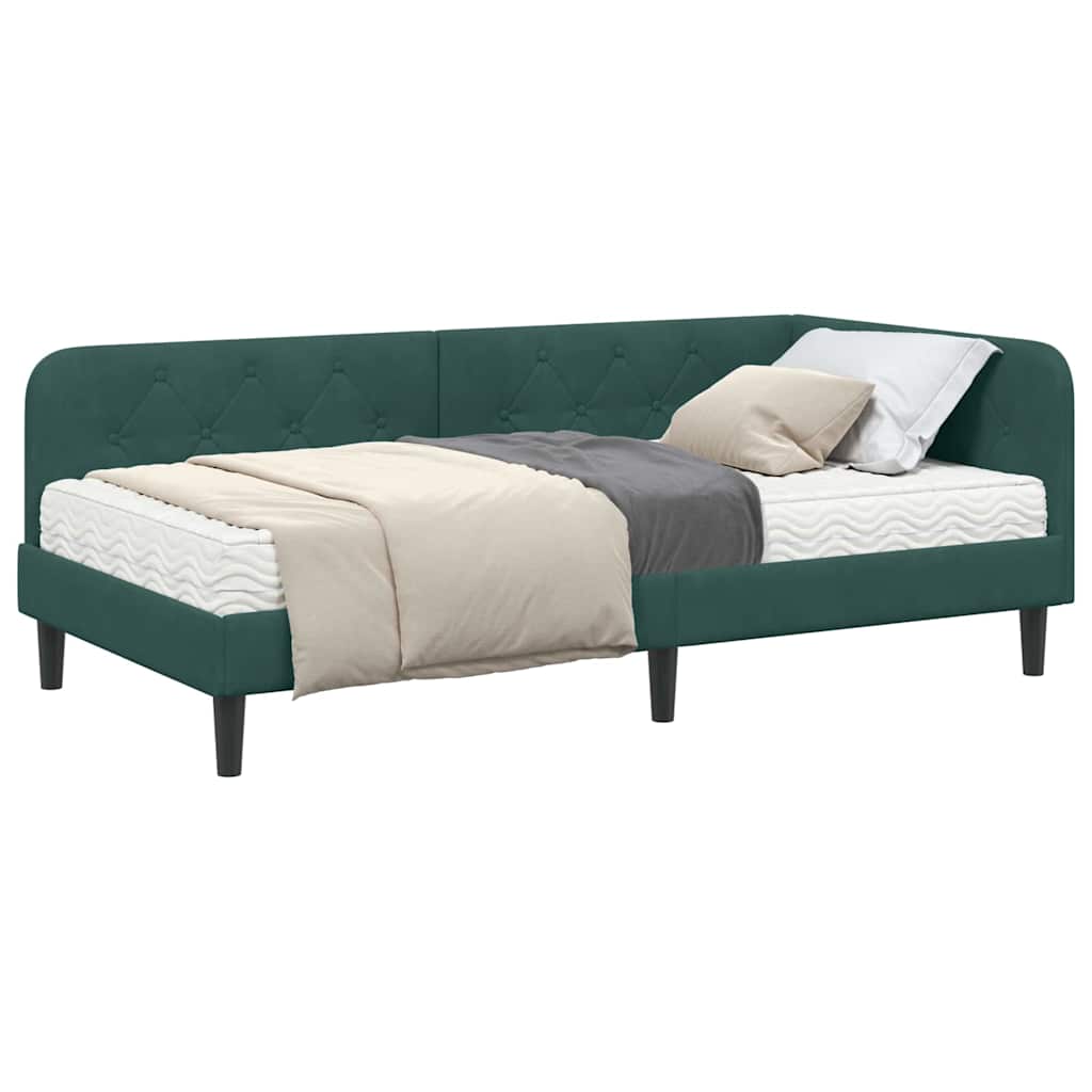 vidaXL Κρεβάτι Γωνίας Σκούρο Πράσινο 90 x 200 cm Βελούδο