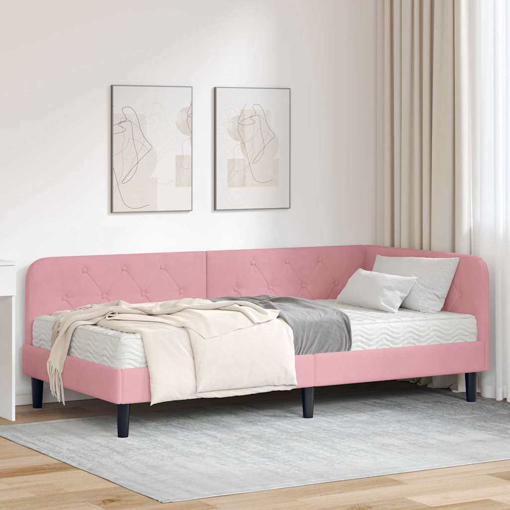 vidaXL Κρεβάτι Γωνίας Ροζ 90 x 200 cm Βελούδο