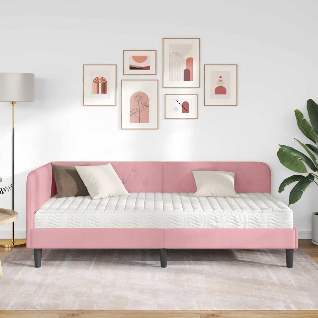 vidaXL Κρεβάτι Γωνίας Ροζ 90 x 200 cm Βελούδο