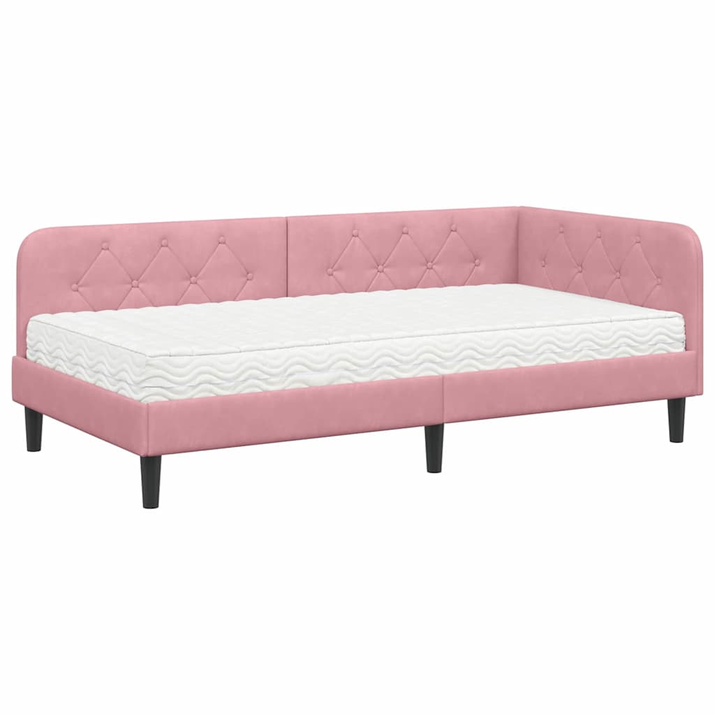 vidaXL Κρεβάτι Γωνίας Ροζ 90 x 200 cm Βελούδο