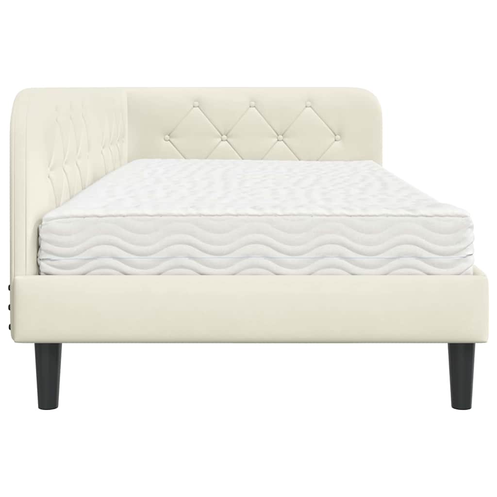 vidaXL Κρεβάτι Γωνίας με στρώμα με κεφαλάρι Κρεμ 90 x 200 cm Βελούδο