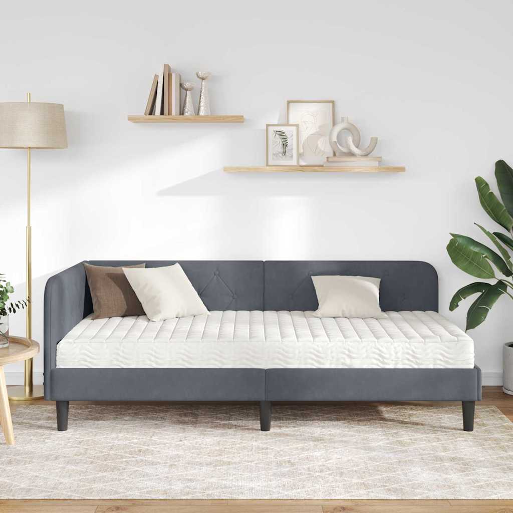 vidaXL Κρεβάτι Γωνίας με στρώμα Σκούρο Γκρι 100 x 200 cm Βελούδο