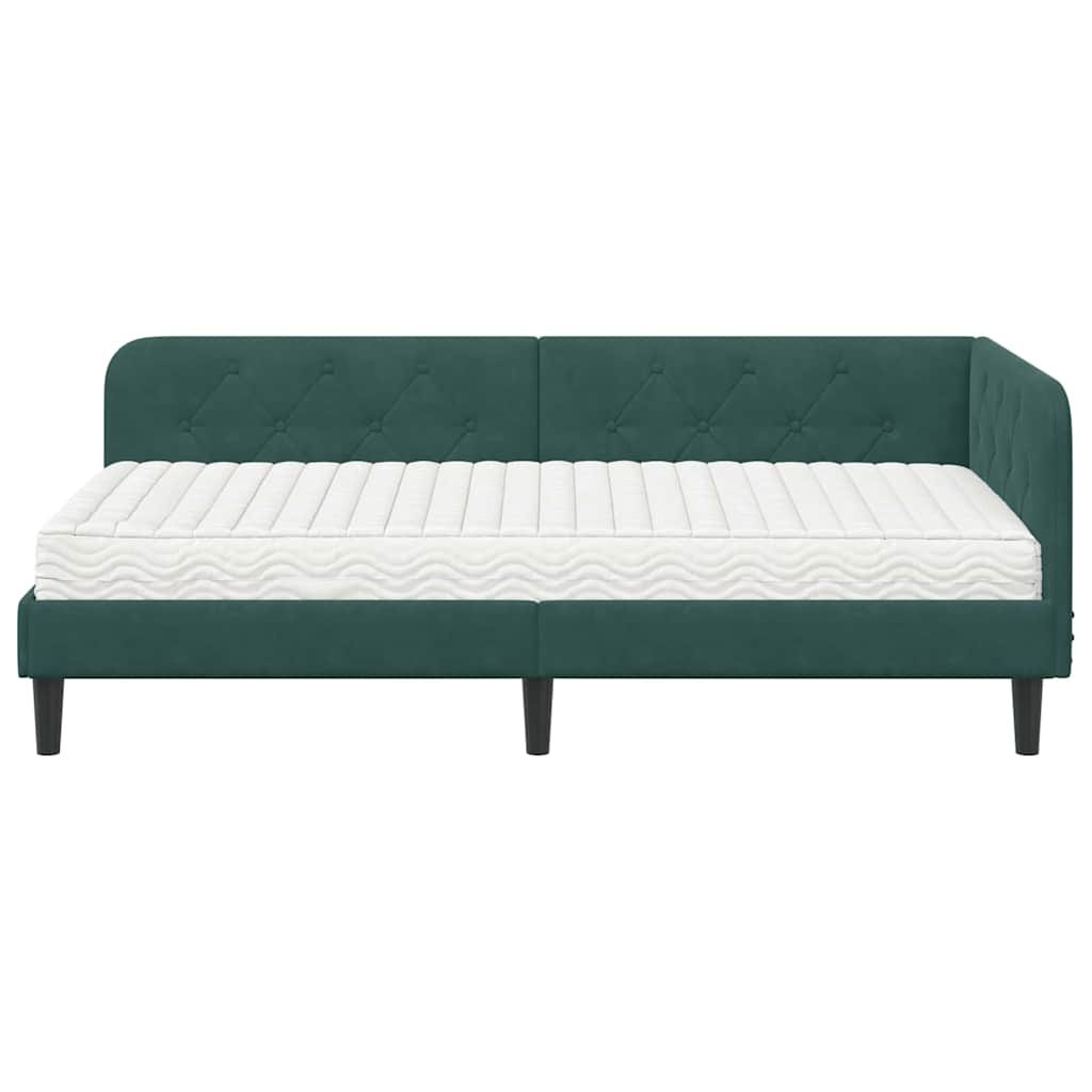 vidaXL Κρεβάτι Γωνίας Σκούρο Πράσινο 100 x 200 cm Βελούδο