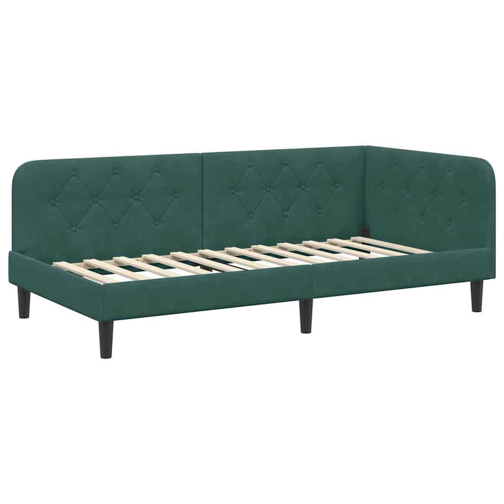 vidaXL Κρεβάτι Γωνίας Σκούρο Πράσινο 100 x 200 cm Βελούδο