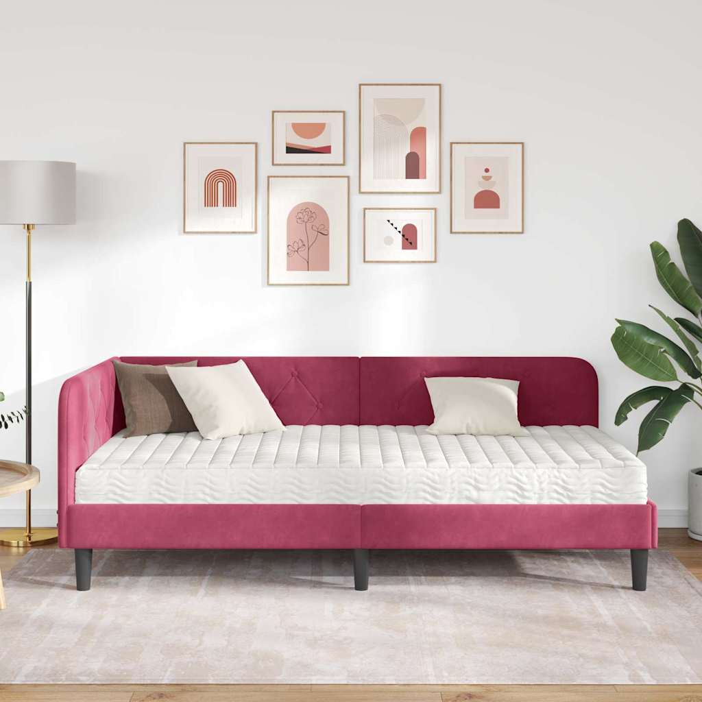 vidaXL Κρεβάτι Γωνίας Κόκκινο 100 x 200 cm Βελούδο