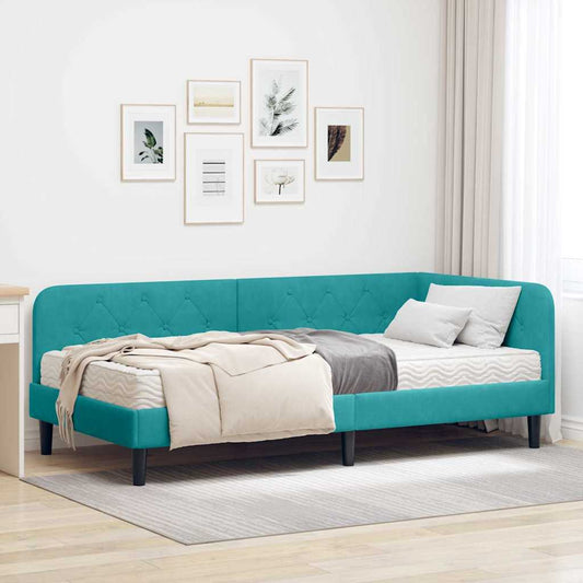 vidaXL Κρεβάτι Γωνίας Τιρκουάζ 100 x 200 cm Βελούδο