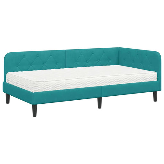 vidaXL Κρεβάτι Γωνίας Τιρκουάζ 100 x 200 cm Βελούδο