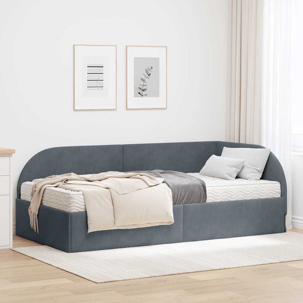 vidaXL Κρεβάτι γωνίας με στρώμα με κεφαλάρι 2 pcs Γκρι Βελούδο