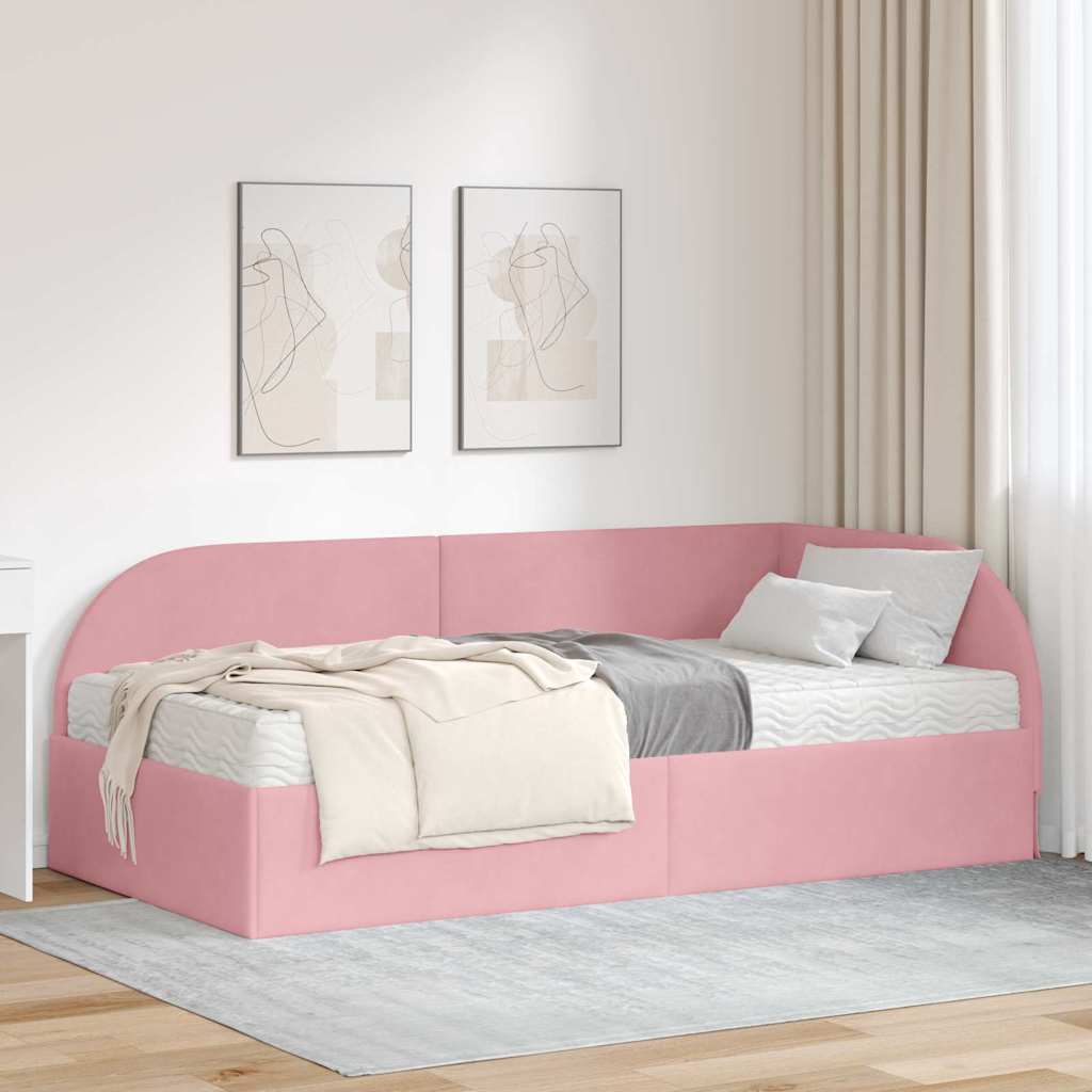vidaXL Κρεβάτι γωνίας με στρώμα με κεφαλάρι 2 pcs Γκρι Βελούδο