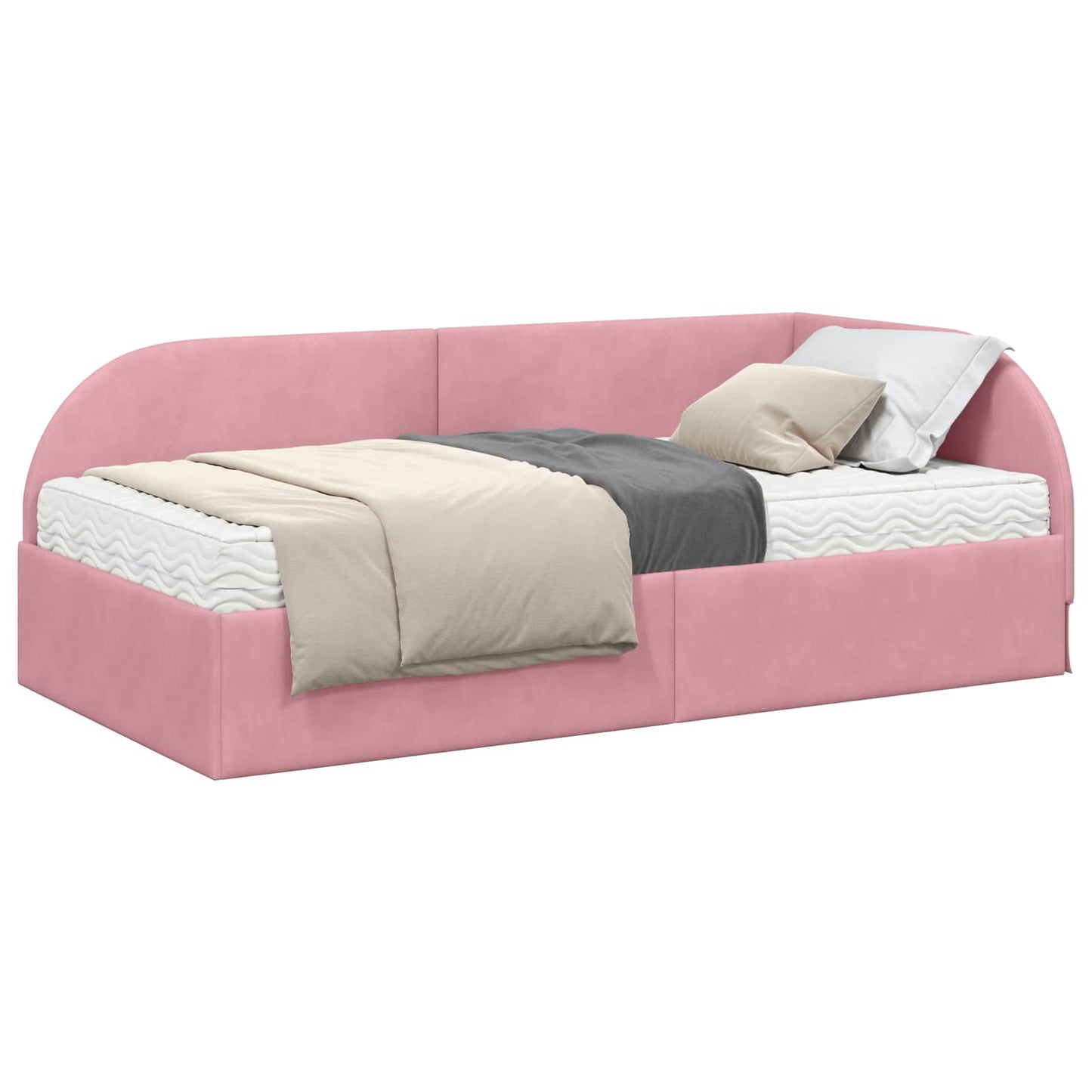 vidaXL Κρεβάτι γωνίας με στρώμα με κεφαλάρι 2 pcs Γκρι Βελούδο