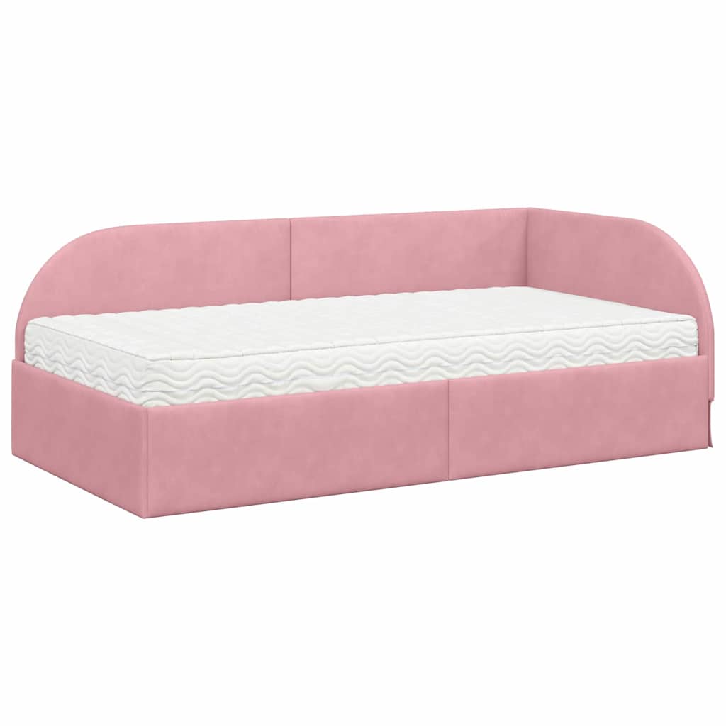vidaXL Κρεβάτι γωνίας με στρώμα με κεφαλάρι 2 pcs Γκρι Βελούδο