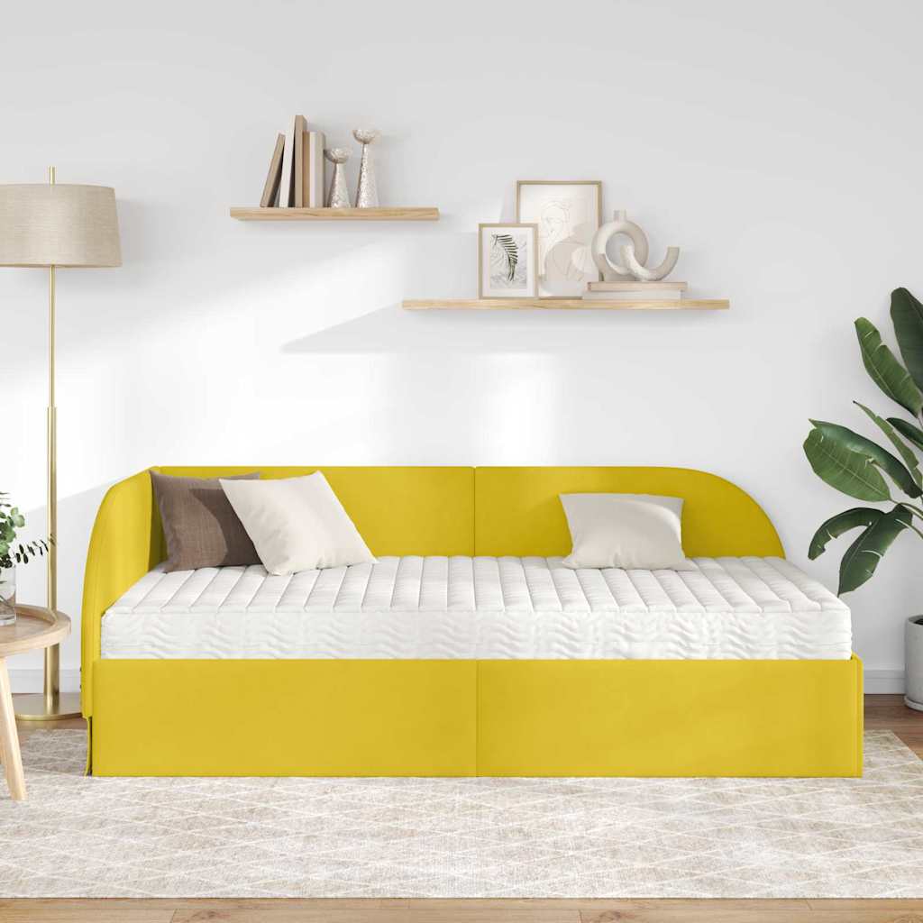 vidaXL Κρεβάτι γωνίας με στρώμα με κεφαλάρι 2 pcs Κίτρινο Βελούδο