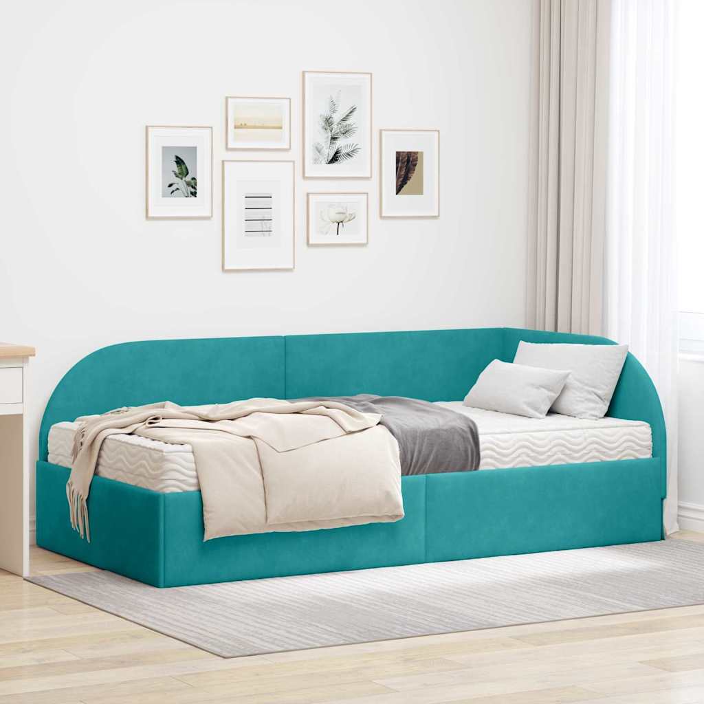 vidaXL Κρεβάτι γωνίας με στρώμα με κεφαλάρι 2 pcs Τιρκουάζ Βελούδο
