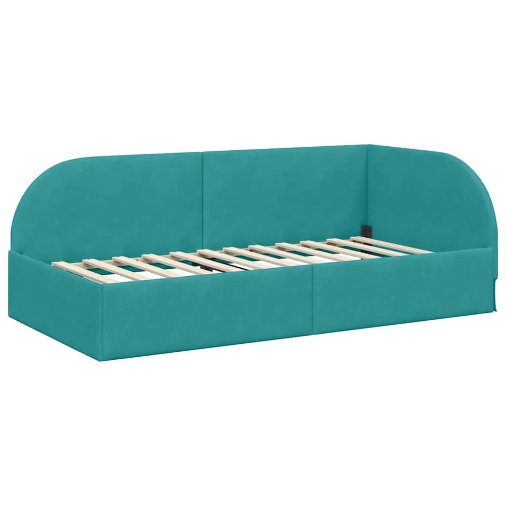 vidaXL Κρεβάτι γωνίας με στρώμα με κεφαλάρι 2 pcs Τιρκουάζ Βελούδο