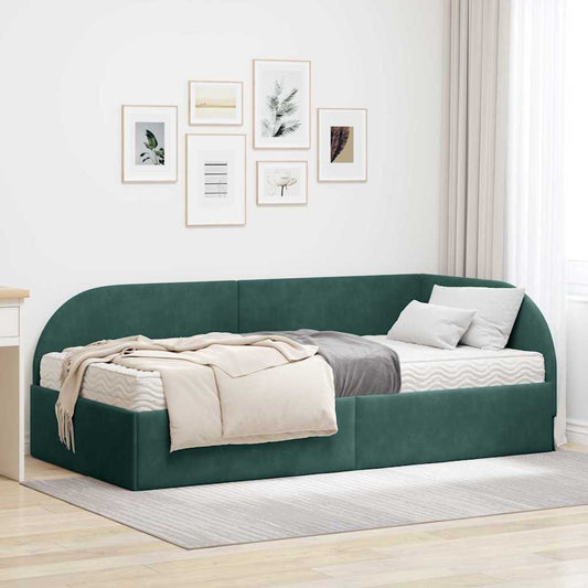 vidaXL Κρεβάτι γωνίας με στρώμα με κεφαλάρι 2 pcs Πράσινο Βελούδο
