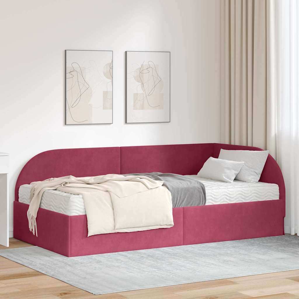 vidaXL Κρεβάτι γωνίας με στρώμα με κεφαλάρι 2 pcs Πράσινο Βελούδο