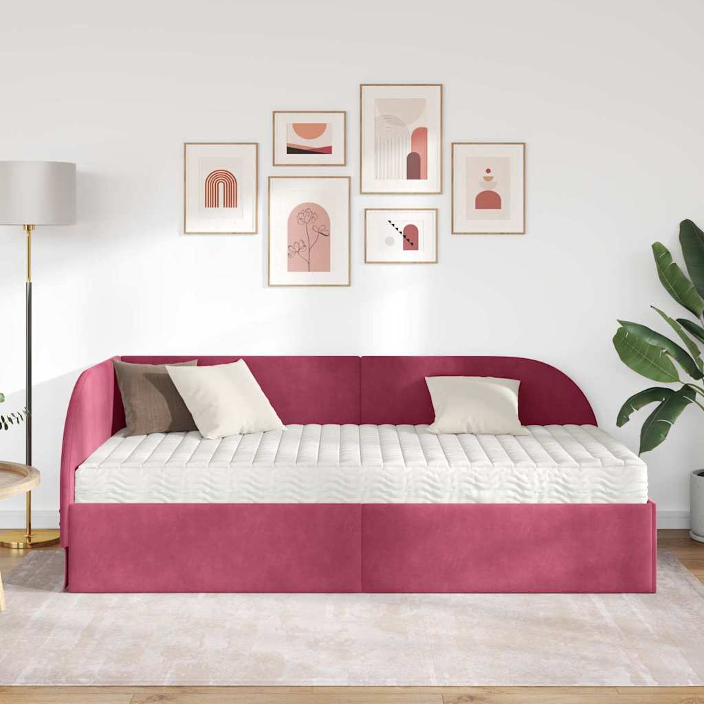 vidaXL Κρεβάτι γωνίας με στρώμα με κεφαλάρι 2 pcs Πράσινο Βελούδο