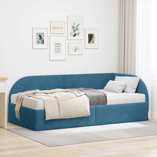 vidaXL Κρεβάτι γωνίας με στρώμα με κεφαλάρι 2 pcs Μπλε Βελούδο